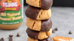 Dark Chocolate Dipped Teddie Peanut Butter Cookies