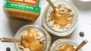 Three jars of peanut butter overnight oats