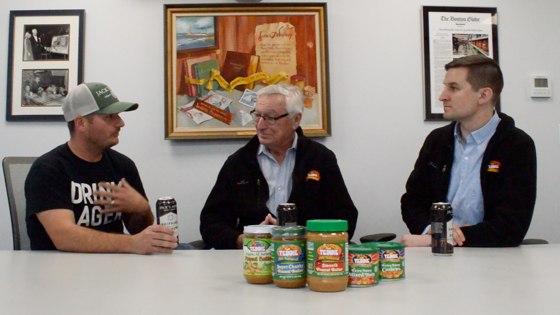 Rob Day, Mark Hintlian and Alex Hintlian sitting at a table and talking about the Teddie history