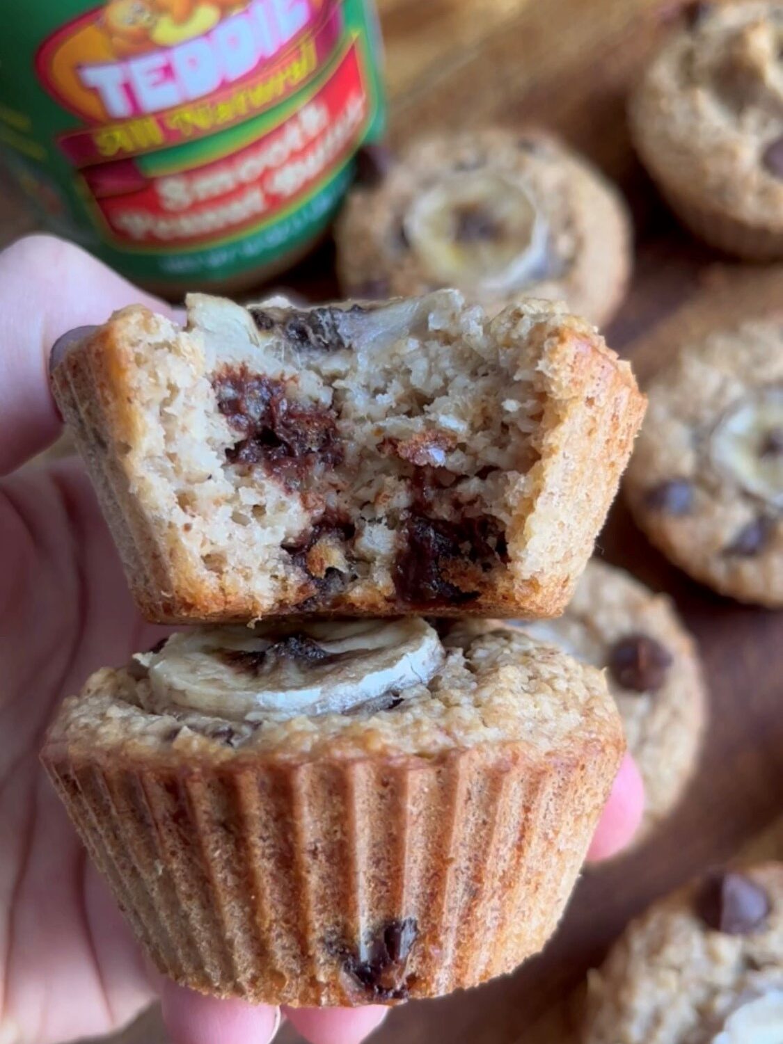 Peanut butter muffin cut in half