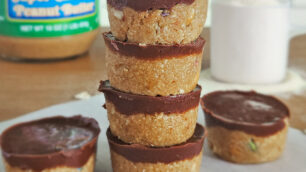 Four bite size cups stacked on top of each other