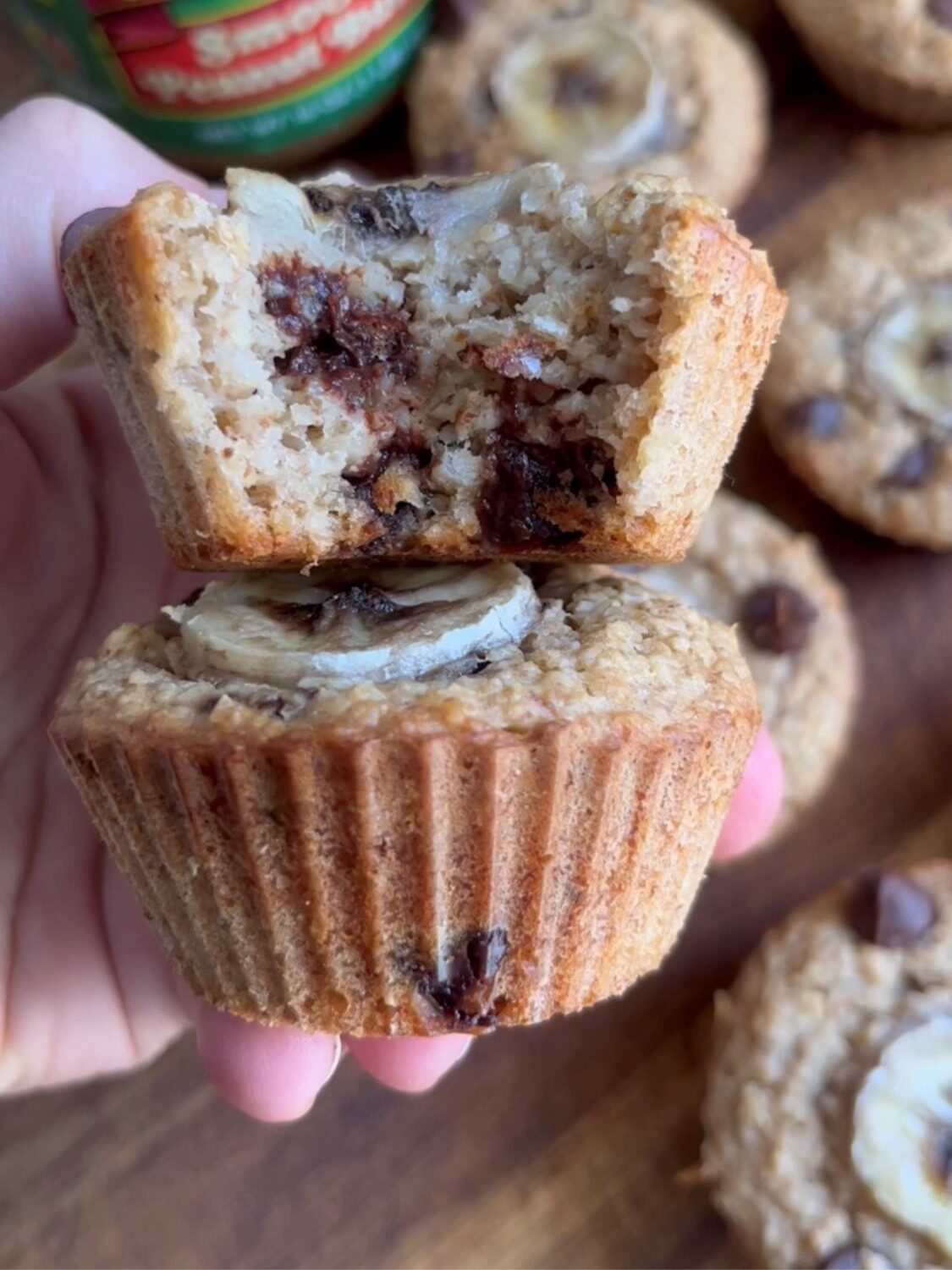 Peanut butter muffin cut in half