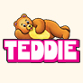 Teddie logo with a bear lying down