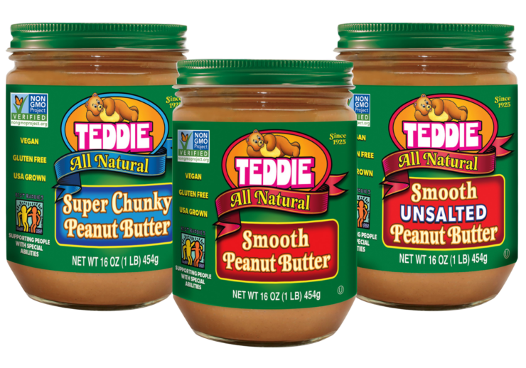 Teddie Peanut Butter 16oz glass Super Chunky, Smooth, Smooth Unsalted